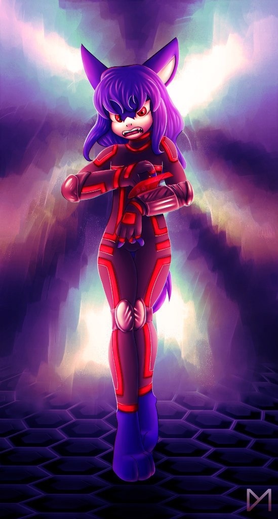 angry bodysuit clothing diaminnere female hair long_hair nexus_akanuva purple_hair red_eyes skinsuit solo tight_clothing unknown_species