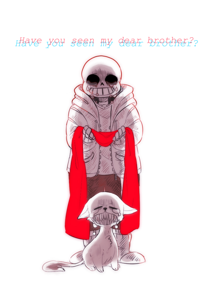 bone cat clothing cookiekrio crossover crying english_text feline holding_(disambiguation) hoodie judge mammal off_(game) sans_(undertale) scarf simple_background skeleton tears text undertale video_games