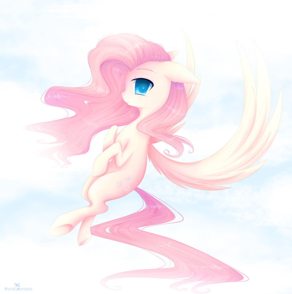 equine female fluttershy_(mlp) friendship_is_magic green_eyes hair hi_res horse mammal my_little_pony pastelmistress pegasus pink_hair pony simple_background solo white_background wings yellow_body