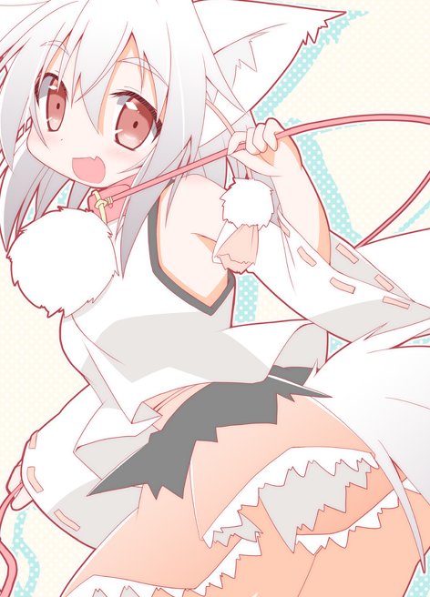 animal_ears bare_shoulders blush collar detached_sleeves inubashiri_momiji open_mouth red_eyes solo suzukishi tail touhou white_hair wolf_ears wolf_tail