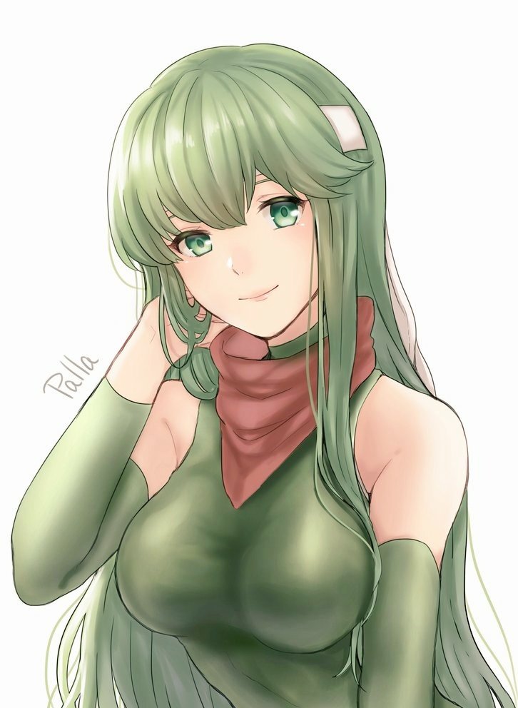 1girl akina_(akn_646) breasts character_name closed_mouth fire_emblem fire_emblem:_monshou_no_nazo green_eyes green_hair headband long_hair medium_breasts nintendo paola simple_background sleeveless smile solo upper_body white_background white_headband