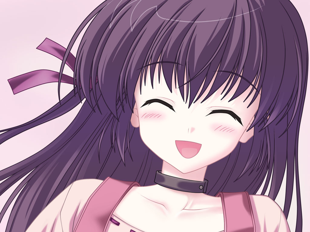 blush closed_eyes long_hair nanao_naru purple_hair shihou_matsuri smile sola solo