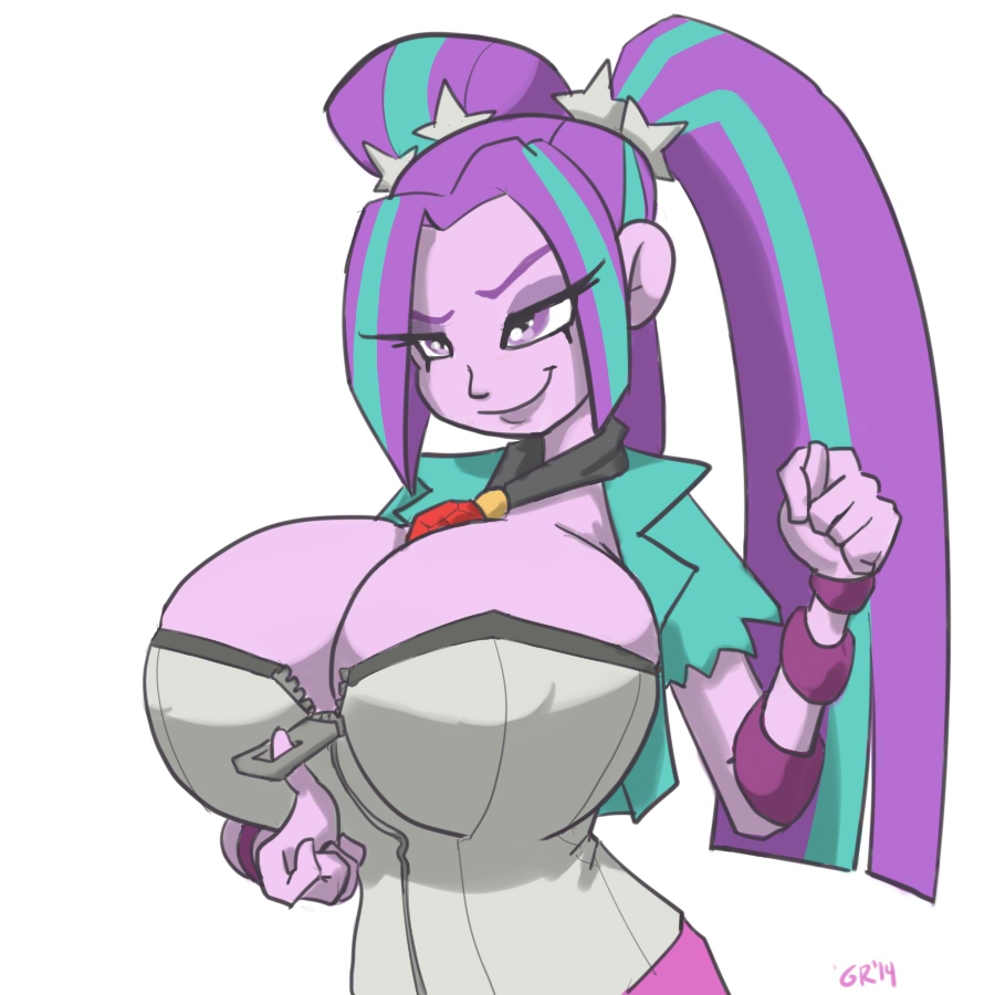 aria_blaze_(eg) big_breasts breasts cleavage clothed clothing equestria_girls female huge_breasts human humanized mammal moronsonofboron my_little_pony solo teasing