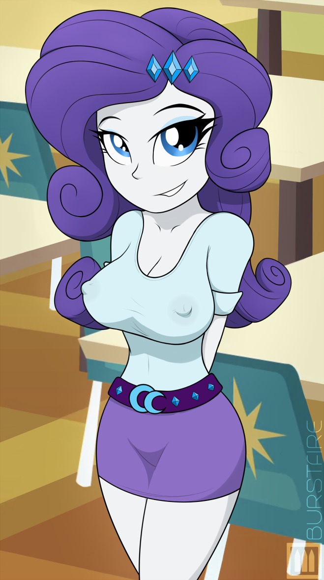 big_breasts breasts burstfire clothing equestria_girls female human humanized looking_at_viewer mammal my_little_pony rarity_(eg) solo tight_clothing