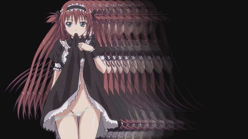 1girl airi_(queen's_blade) animated animated_gif female green_eyes long_hair maid panties queen's_blade red_hair solo twintails