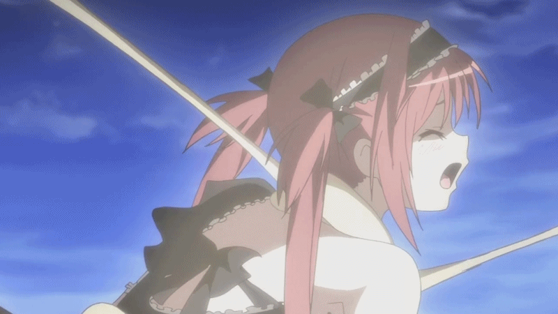 1girl airi_(queen's_blade) animated animated_gif bondage bouncing_breasts female green_eyes long_hair maid queen's_blade red_hair solo tentacle twintails