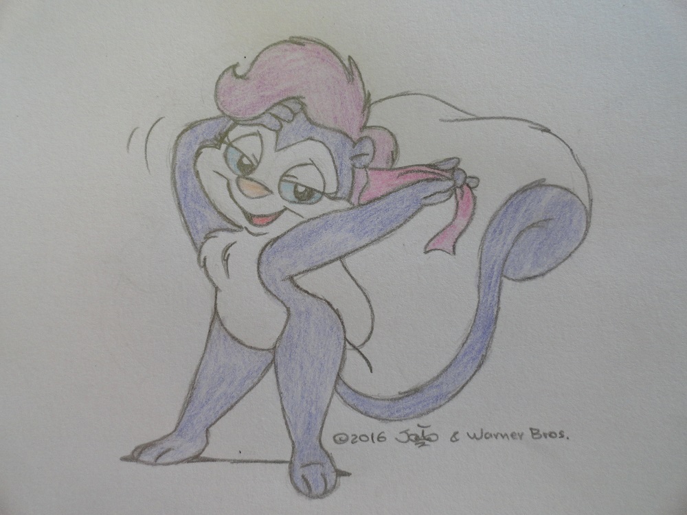 fifi_la_fume fur hair jpp looking_at_viewer mammal nude ribbons skunk tiny_toon_adventures traditional_media_(artwork) warner_brothers