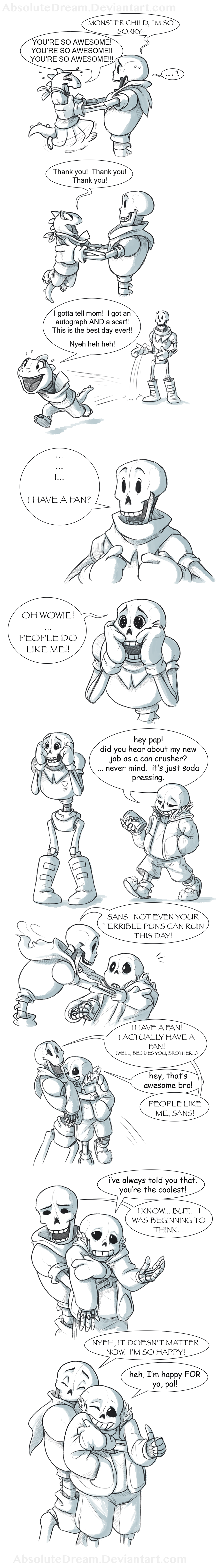 absolutedream animated_skeleton bone comic english_text hug lizard monster_kid papyrus_(undertale) reptile sans_(undertale) scalie scarf simple_background skeleton text undead undertale video_games