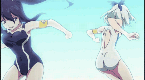 2girls animated animated_gif ass ass-to-ass big_buttocks breasts competition confrontation contest female hip_attack keijo!!!!!!!! miyata_sayaka multiple_girls one-piece_swimsuit sports swimsuit