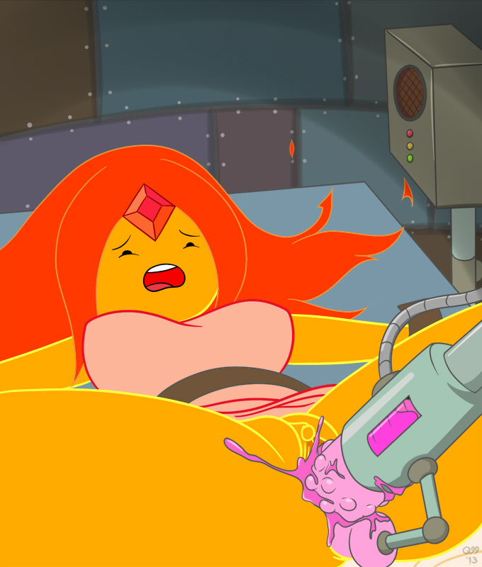 2013 adventure_time anal anal_penetration anus big_breasts bottomless breasts cartoon_network clothed clothing english_text female flame_princess fucking_machine machine not_furry penetration pussy quasi99 restrained text vaginal vaginal_penetration