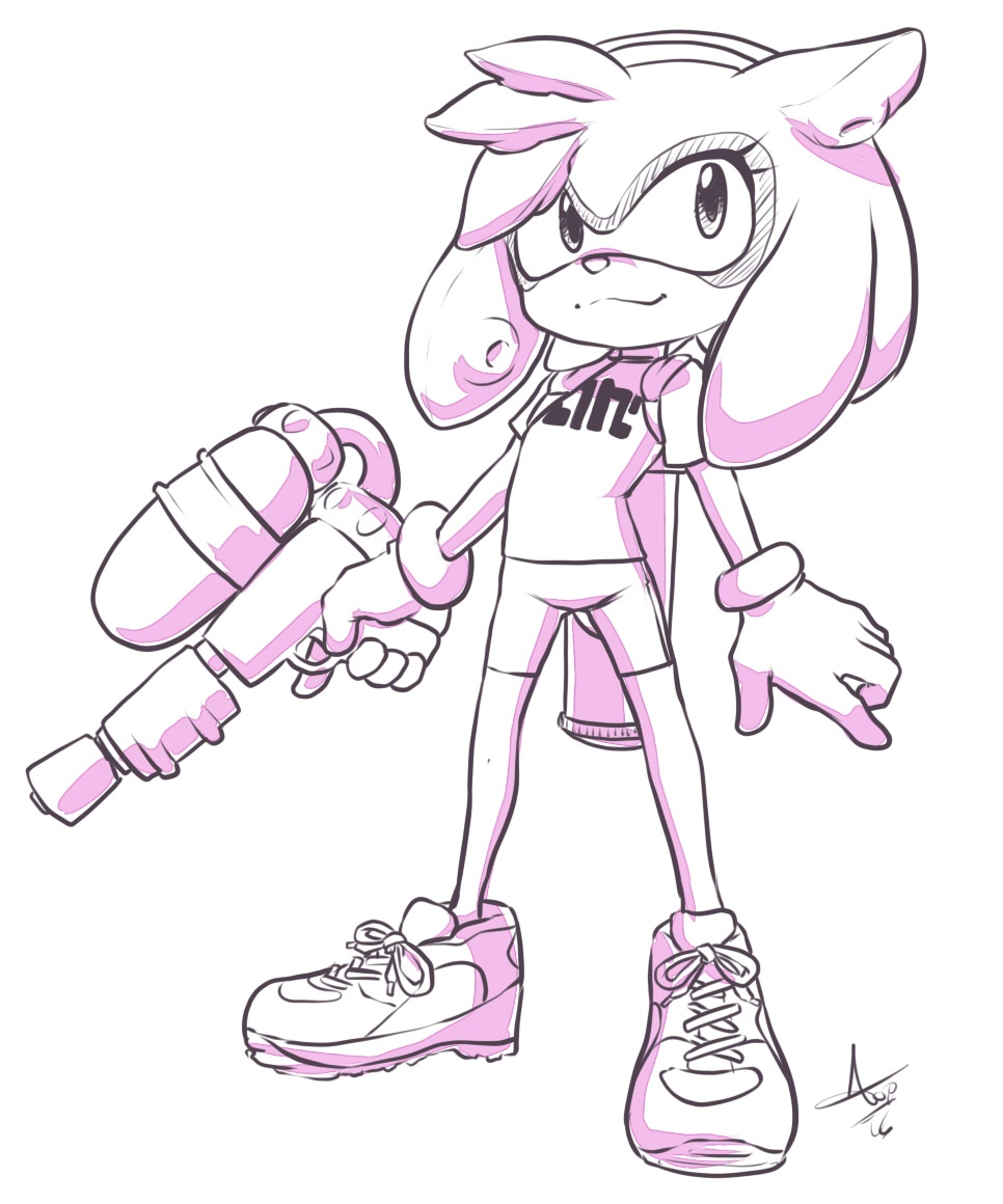 amy_rose anthro aogami clothing crossover female headphones inkling mammal nintendo simple_background sonic_(series) splatoon video_games white_background