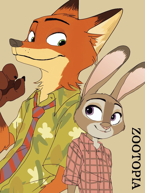 anthro canine clothed clothing disney female fox fur judy_hopps lagomorph male mammal nick_wilde rabbit yuzutamago zootopia