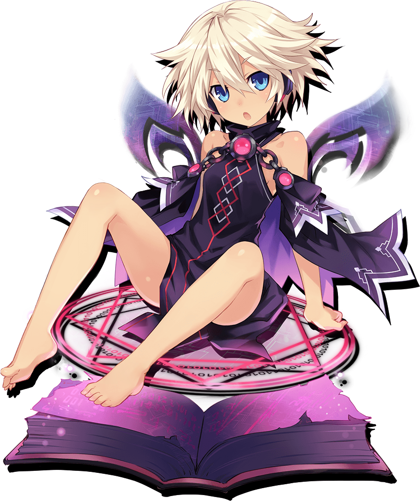 10s 1girl bare_legs bare_shoulders barefoot blonde_hair blue_eyes book choujigen_game_neptune compile_heart croire feet female idea_factory neptune_(series) short_hair solo toes tsunako wings