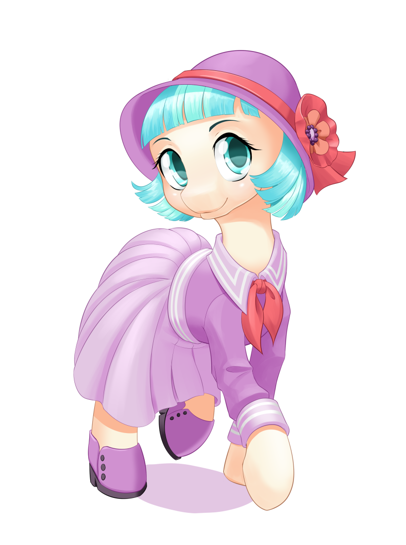 2016 blue_eyes blue_hair clothed clothing coco_pommel_(mlp) dress dstears earth_pony equine eyelashes female feral footwear friendship_is_magic hair hat horse looking_at_viewer mammal multicolored_hair my_little_pony pony shoes short_hair simple_background smile solo two_tone_hair white_background