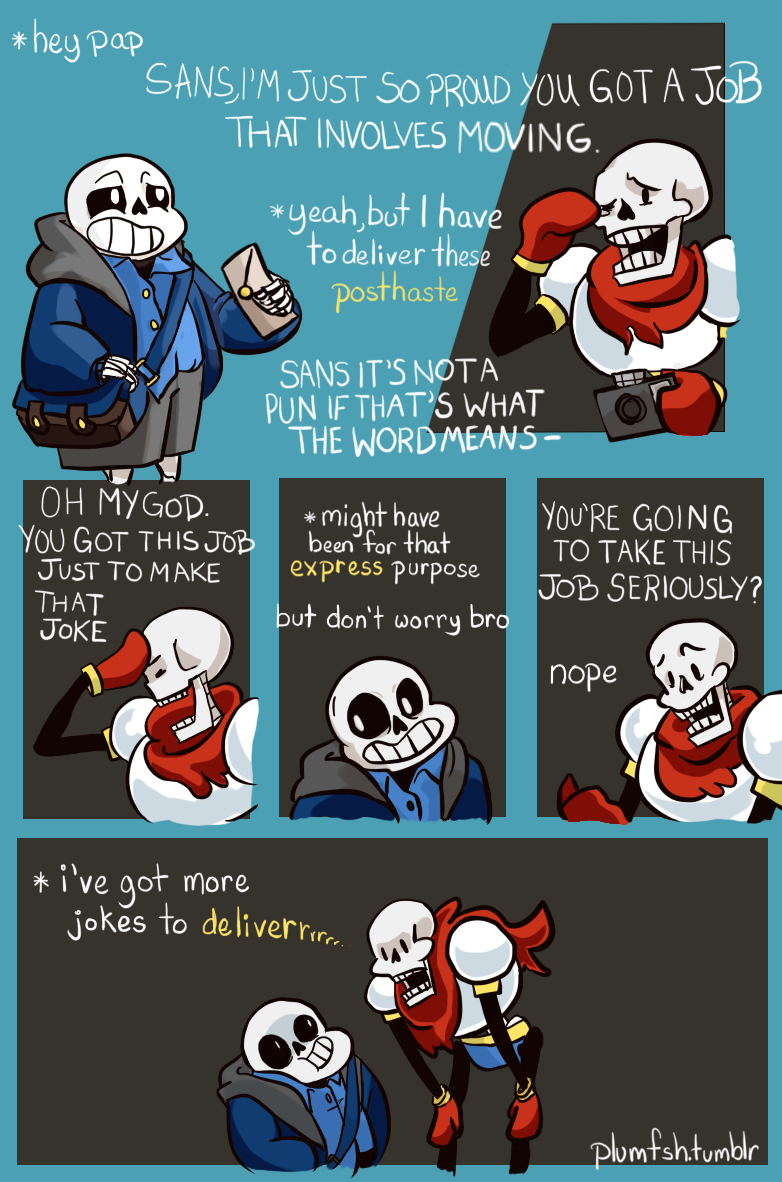 animated_skeleton bone comic english_text humor letter papyrus_(undertale) plumfsh sans_(undertale) signature simple_background skeleton text undead undertale video_games