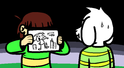 ambiguous_gender asriel_dreemurr boss_monster caprine chara_(undertale) child cub drawing duo goat human humanoid humor male mammal quetzadrake sweat undertale video_games young