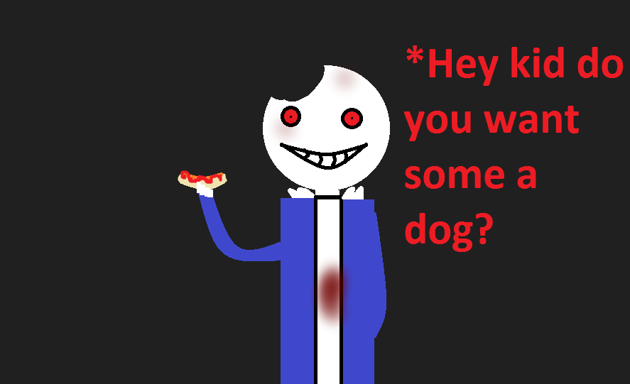 blood bone creppy finger's food grey_and_black_screen hot_dog invalid_tag ketchup red_eyes sans_(undertale) skeleton smile text undertale video_games