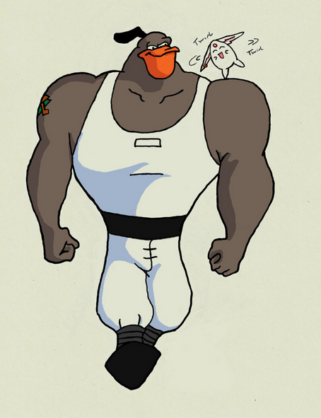 avian barazoku beak biceps bird clothing duck grin hardwing male male/male mighty muscular triceps