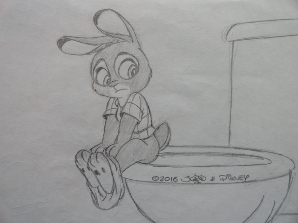 anthro disney female jppaqui_(artist) judy_hopps lagomorph mammal rabbit sketch solo toilet zootopia