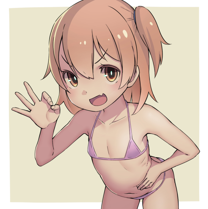 1girl bikini blush breasts brown_eyes brown_hair dump hoshino_hinata navel pink_bikini small_breasts solo swimsuit swimwear watashi_ni_tenshi_ga_maiorita!