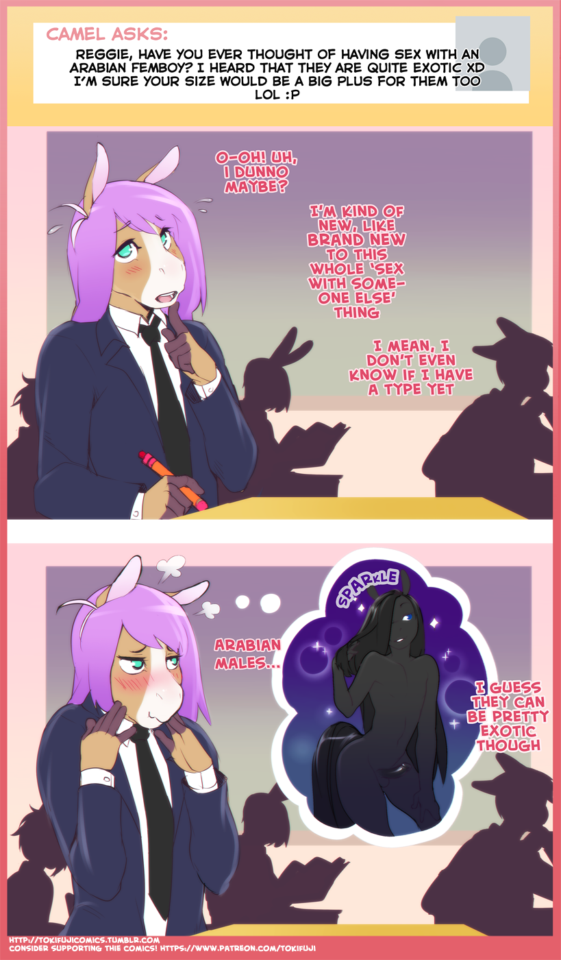 anthro arabian ask_blog clothed clothing comic cute equine girly hair hose male male/male mammal purple_hair reggie_(tokifuji) tagme tokifuji tumblr