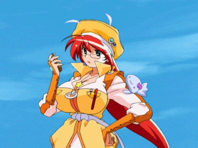 00s 1girl animated animated_gif between_breasts bouncing_breasts breasts cellphone cleavage cleavage_reach female glasses green_eyes hat large_breasts lipstick long_hair magical_teacher_komachi makeup nurse_witch_komugi-chan phone red_hair sky solo teacher