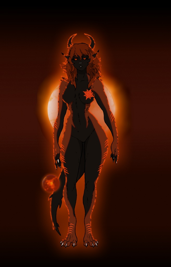 aleone demon female fire flares macro planet shelia space sun
