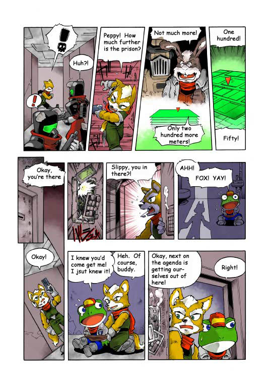 2002 amphibian anthro canine clothing comic dialogue english_text fox fox_mccloud frog group japanese_text lagomorph machine male mammal nintendo official_art peppy_hare rabbit rob_64 robot slippy_toad star_fox text unknown_artist video_games