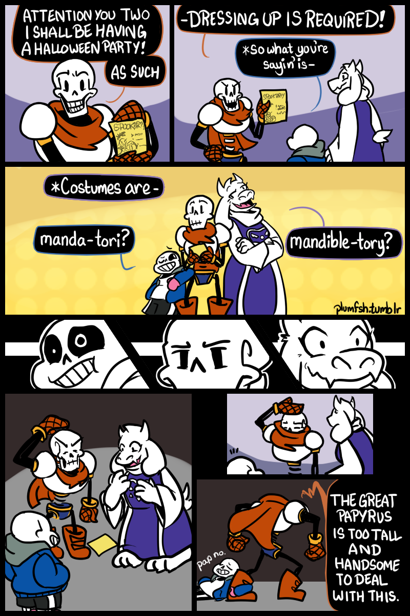 animated_skeleton bone boss_monster caprine comic english_text goat humor mammal papyrus_(undertale) plumfsh sans_(undertale) signed skeleton text toriel undead undertale video_games