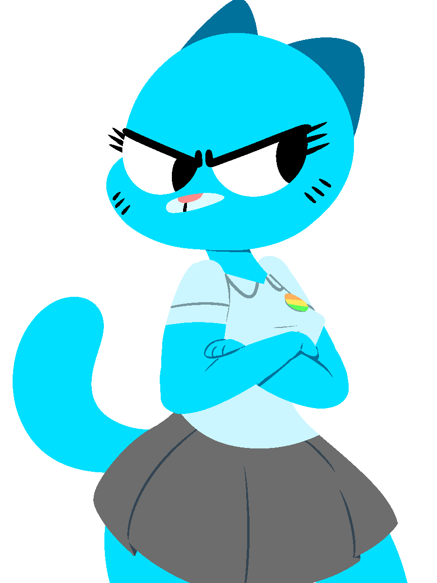 alpha_channel angry anthro blue_fur breasts cartoon_network cat clothed clothing collared_shirt crossed_arms dress_shirt feline female flutteringpie fur mammal mature_female mother nicole_watterson parent shirt simple_background skirt solo the_amazing_world_of_gumball transparent_background