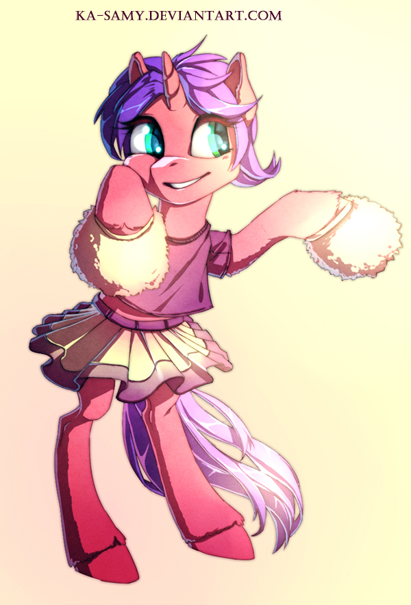 blue_eyes clothed clothing equine eyelashes fan_character female feral fur hair hooves horn ka-samy mammal my_little_pony pink_fur pom-pom purple_hair simple_background skirt solo standing unicorn white_background