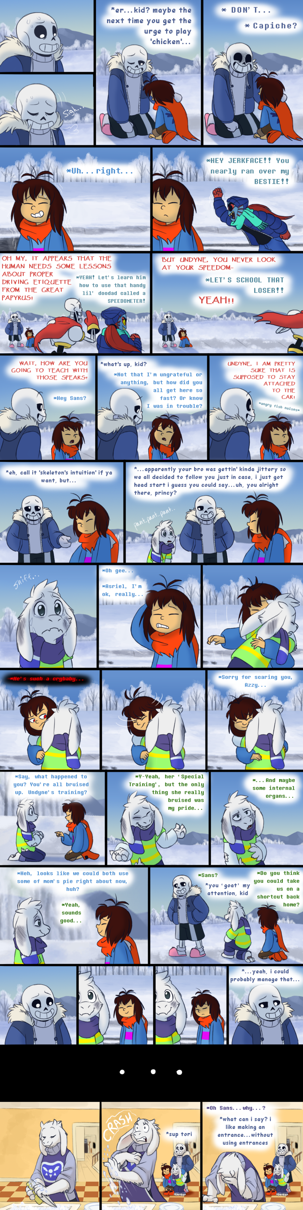 2016 anthro asriel_dreemur bone boss_monster caprine clothed clothing comic dialogue english_text eyes_closed fish fur goat group hi_res human male mammal marine papyrus_(undertale) protagonist_(undertale) sans_(undertale) skeleton tc-96 text toriel undertale undyne video_games