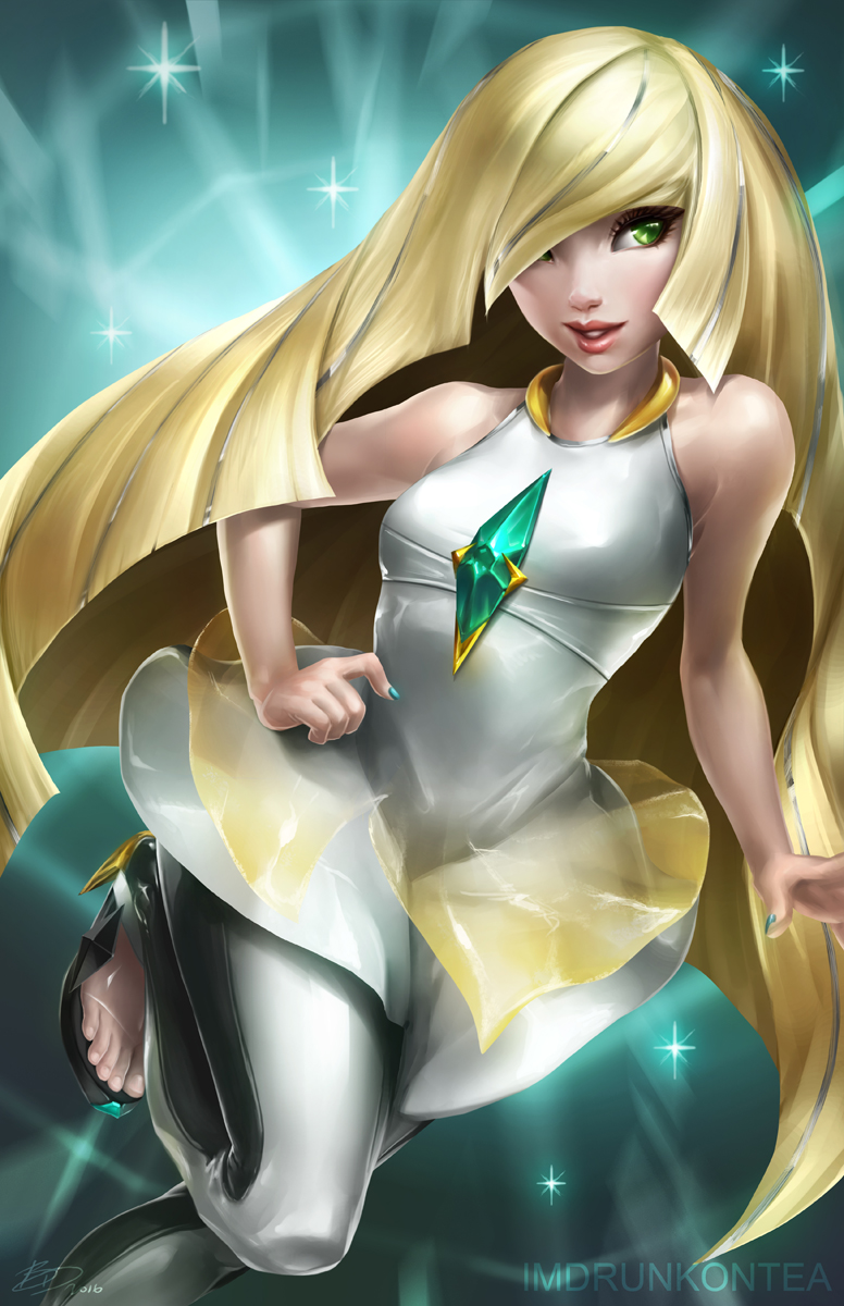 artist_name bangs bare_arms bare_shoulders blonde_hair brandon_dunn breasts diamond dress feet green_eyes green_nails hair_over_one_eye hand_on_hip high_heels highres leggings lips long_hair lusamine_(pokemon) md5_mismatch multicolored multicolored_clothes multicolored_dress nail_polish pants pokemon pokemon_(game) pokemon_sm sandals see-through short_dress sleeveless sleeveless_dress small_breasts solo sparkle tight tight_pants toes white_dress white_legwear