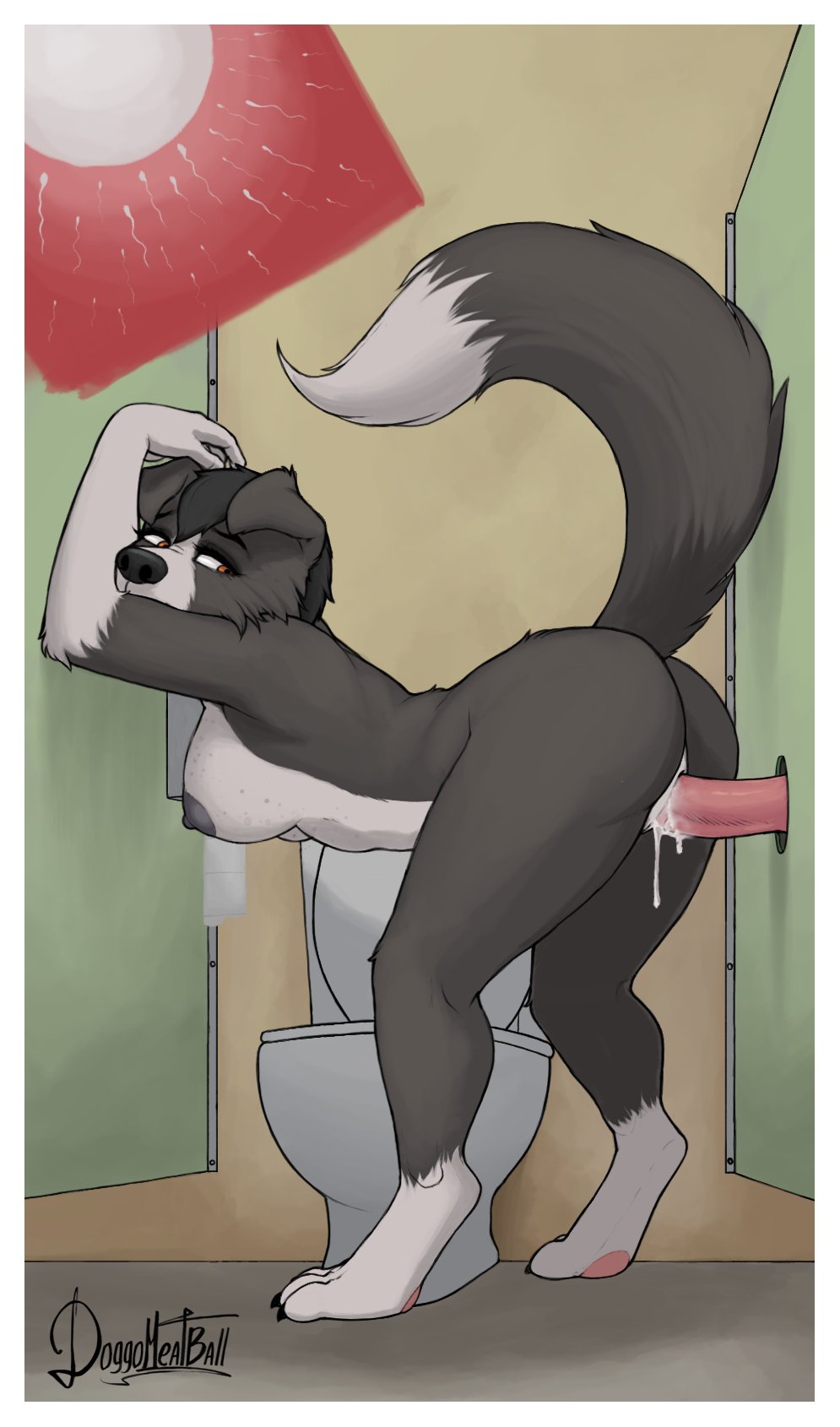 anthro bathroom bent_over big_breasts black_body black_fur bodily_fluids border_collie breasts butt canid canine canis collie cum cum_in_pussy cum_inside disembodied_penis doggomeatball domestic_dog duo female female_penetrated floppy_ears freckles fur genital_fluids genitals herding_dog hi_res impregnation male male/female male_penetrating male_penetrating_female mammal nipples nude ovum pastoral_dog penetration penile penile_penetration penis penis_in_pussy public_restroom pussy sarah_(wheresmysocks) sex sheepdog sperm_cell toilet vaginal vaginal_penetration
