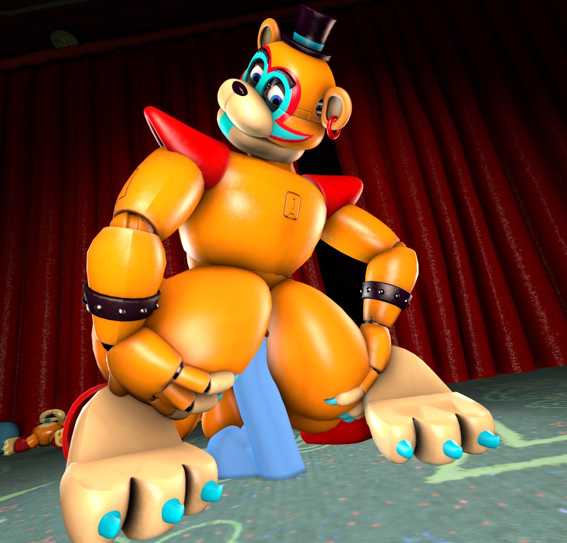 2023 backsack balls big_butt bonfiebutt bubble_butt butt dildo five_nights_at_freddy's five_nights_at_freddy's:_security_breach genitals glamrock_freddy holding_butt holding_own_butt male penis red_curtains scottgames sex_toy solo stage stage_curtains steel_wool_studios