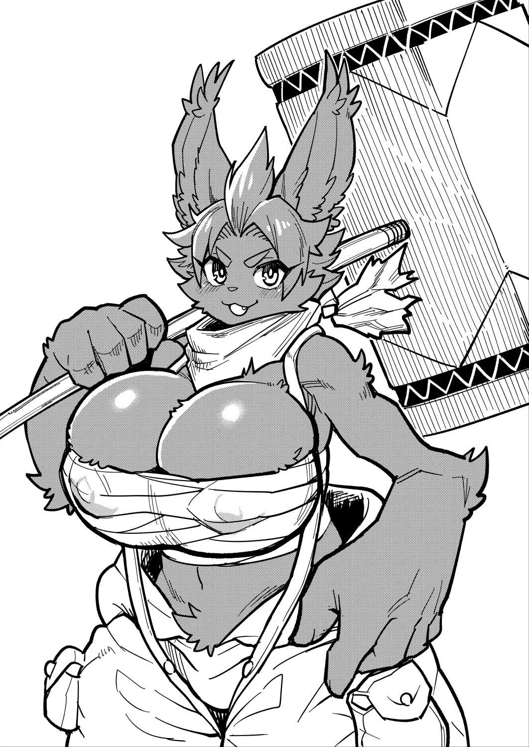 anime_style anthro big_breasts big_forearms breasts chest_wraps female forearms hi_res ranaecho scarf wraps