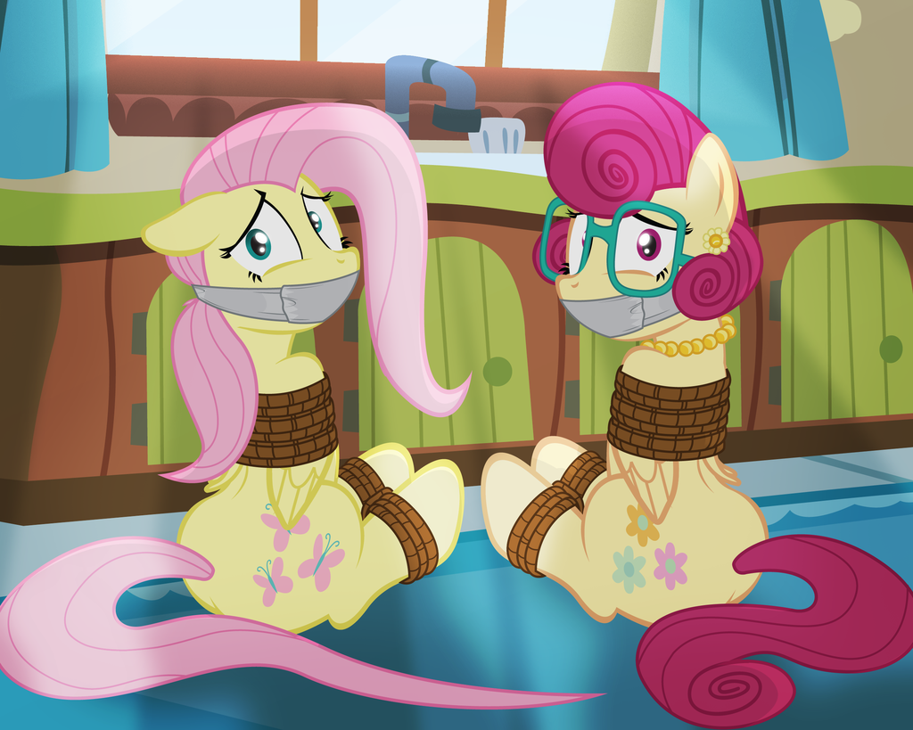 2016 bdsm bondage bound daughter duo equine female feral fluttershy_(mlp) friendship_is_magic gag hair jewelry mammal mother mother_and_daughter mrs_shy_(mlp) my_little_pony necklace parent pegasus piercing pink_hair purple_hair radiantrealm rope rope_bondage tape wings