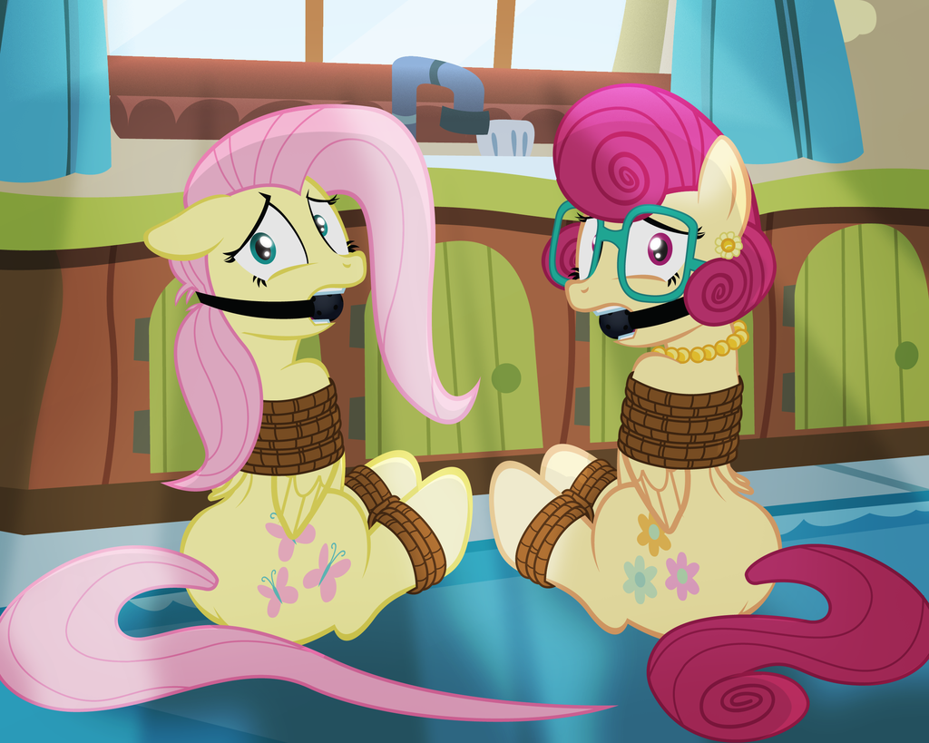 2016 ball_gag bdsm bondage bound daughter duo equine female feral fluttershy_(mlp) friendship_is_magic gag hair jewelry mammal mother mother_and_daughter mrs_shy_(mlp) my_little_pony necklace parent pegasus piercing pink_hair purple_hair radiantrealm rope rope_bondage wings