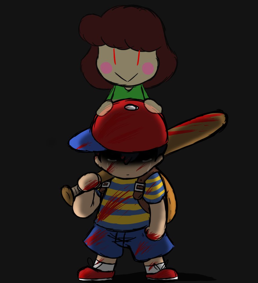 baseball_bat blood chara_(undertale) clothed clothing crossover duo earthbound_(series) hair hat human mammal ness nintendo not_furry standing undertale video_games