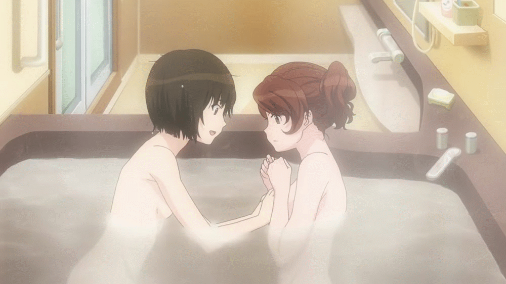 2girls amagami animated animated_gif bath breast_grab multiple_girls nakata_sae tachibana_miya
