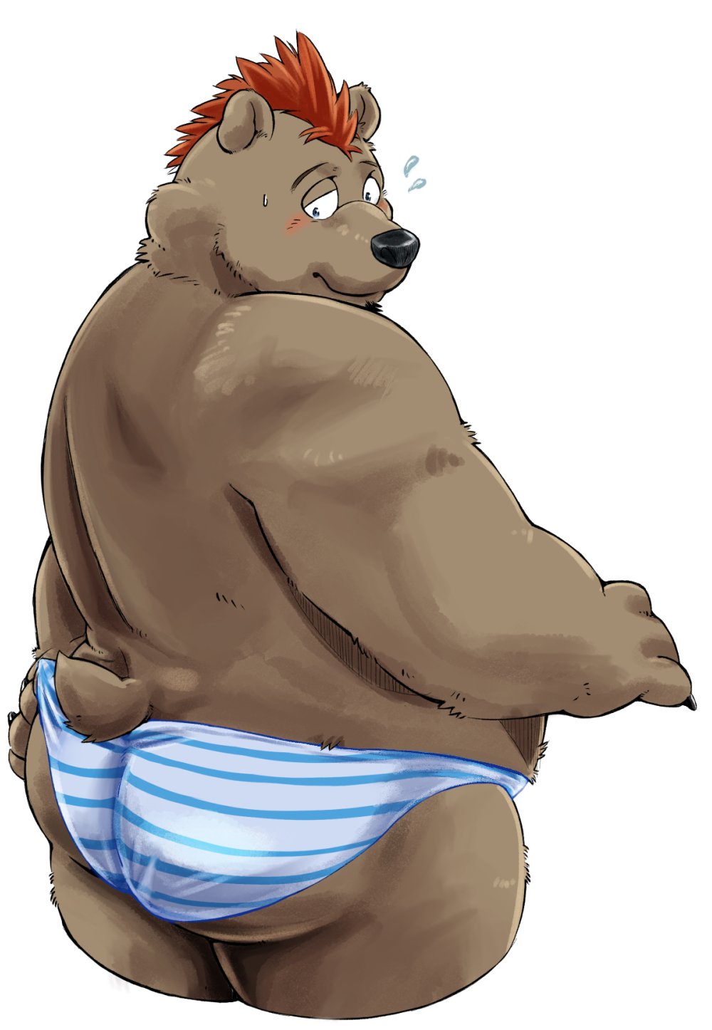 bear big_butt blush butt clothing colored kumagaya_shin male mammal presenting presenting_hindquarters rear_view simple_background solo speedo swimsuit white_background
