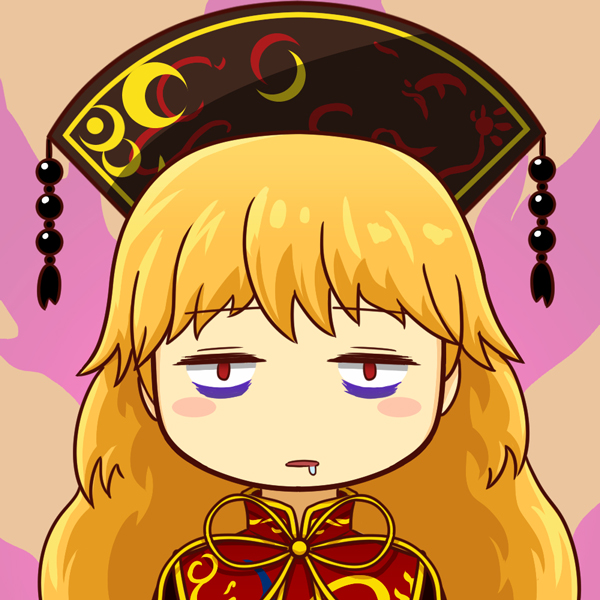 bags_under_eyes black_dress blonde_hair blush_stickers chinese_clothes commentary_request dress junko_(touhou) long_hair meme okema red_eyes saliva solo tabard tired touhou