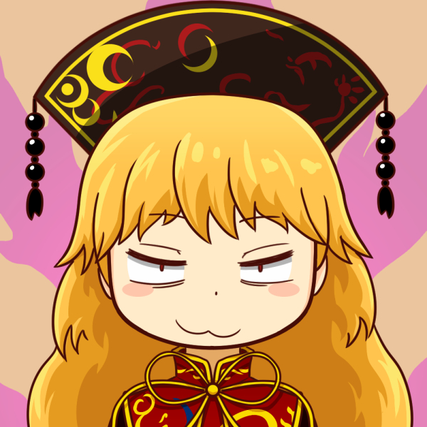 :3 bags_under_eyes black_dress blonde_hair blush_stickers chinese_clothes constricted_pupils dress junko_(touhou) long_hair meme okema red_eyes solo tabard touhou wavy_hair