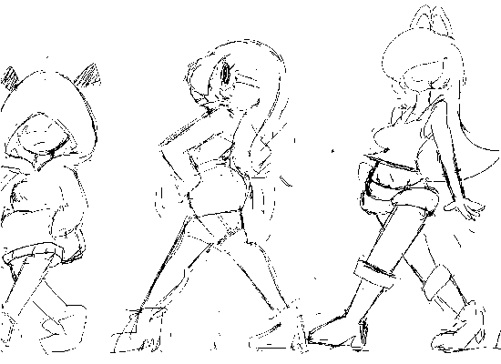2016 animated black_and_white boots breasts butt cleavage clothed clothing female footwear goomba hair hair_covering_eyes hands_in_pockets hands_on_hips high_heels hoodie humanoid koopa mario_bros mask minus8 monochrome nintendo open_mouth pirannah_plant scalie shirt shorts shygirl shyguy simple_background sketch skimpy smile video_games walking