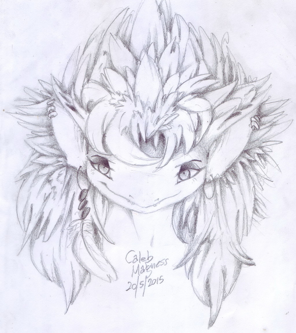 andean_tiger_glider avian caleb_magness deity dragon ear_piercing female glider hair looking_at_viewer matile messy_hair piercing scalie smile solo vipa