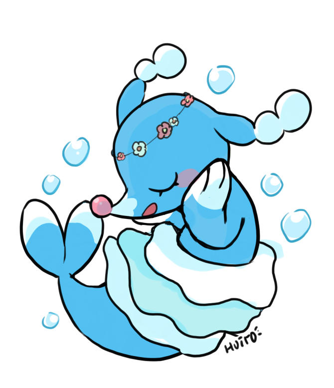 &lt;3 blue_body blush brionne cute eyelashes eyes_closed flower huiro mammal marine nintendo pinniped plant pok&eacute;mon sea_lion smile solo video_games