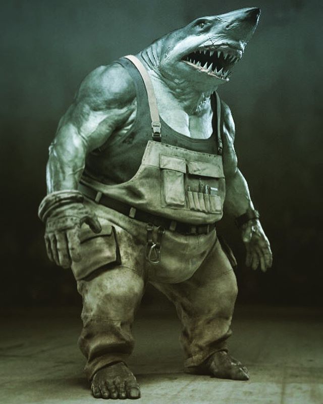 anthro barefoot beyond_good_and_evil clothed clothing concept_art fish gloves marine muscular obese overweight pecs shark sharp_teeth teeth video_games