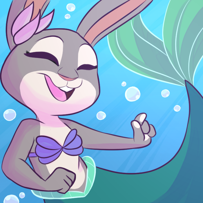 2016 anthro cyberamethyst disney duo female fur judy_hopps lagomorph mammal marine merfolk rabbit zootopia