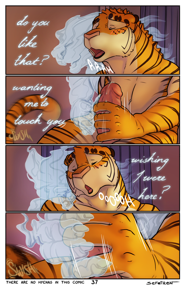 balls blush brandon comic conditional_dnp curtains digital_media_(artwork) ears_back english_text erection eyes_closed feline fur inside male mammal masturbation nude open_mouth orange_fur penis precum sefeiren sitting stripes text tiger tongue