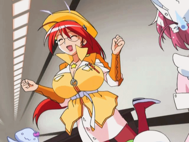 00s 2girls animated animated_gif belt blush bounce bouncing_breasts breasts cleavage dancing eyes_closed female glasses green_eyes hat huge_breasts indoors jacket jewelry jiggle leg_up lipstick long_hair magical_teacher_komachi makeup multiple_girls nakahara_komugi necklace nurse_witch_komugi-chan pink_hair red_hair red_legwear red_lips skirt solo_focus star star_necklace sweatdrop talking teacher